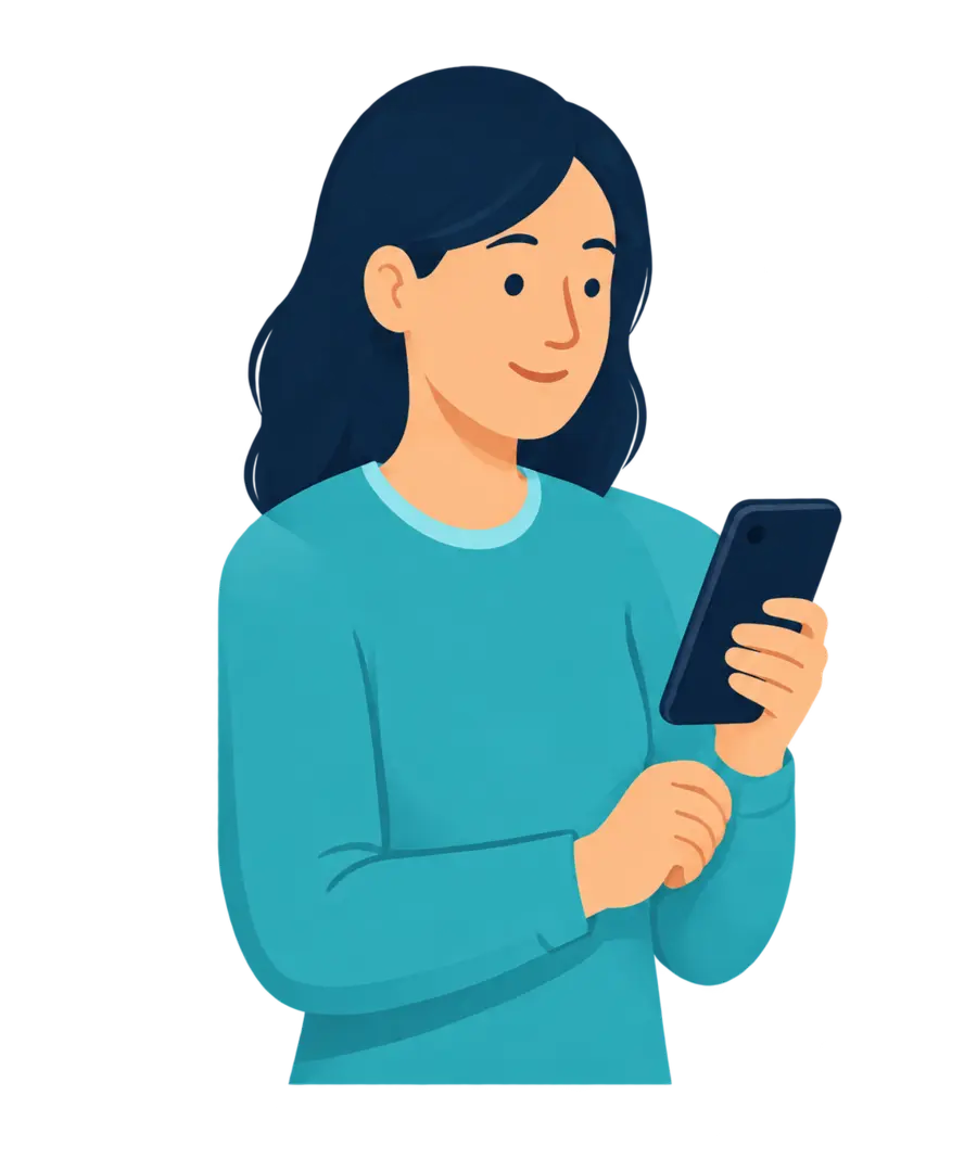 A woman checking a message on her phone